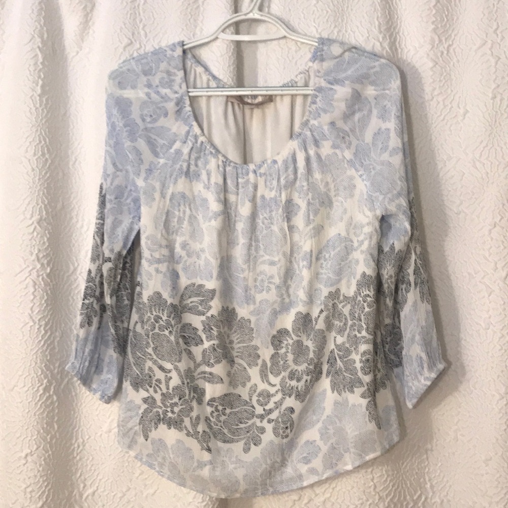 Blue, white, and black dress shirt.